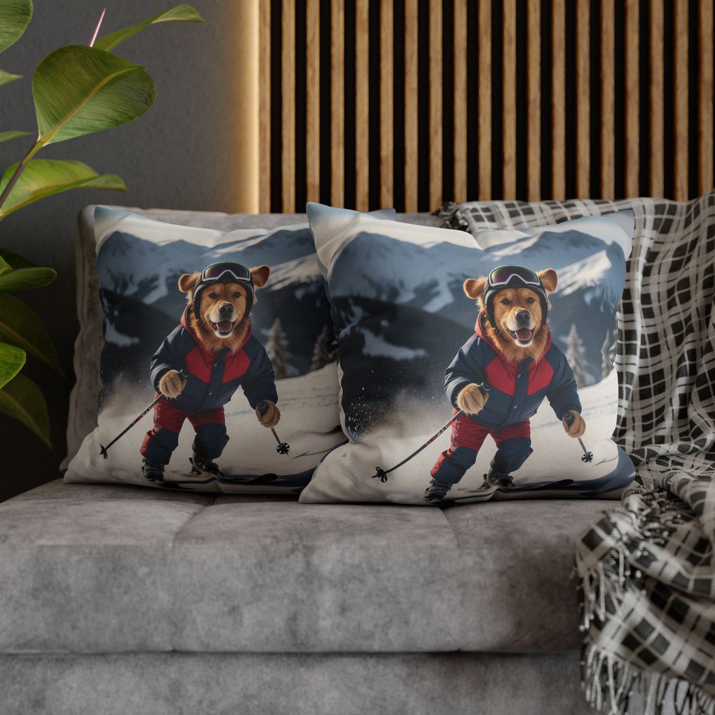 Skiing Dog Graphic Fun & Cozy Decorative Pillowcase