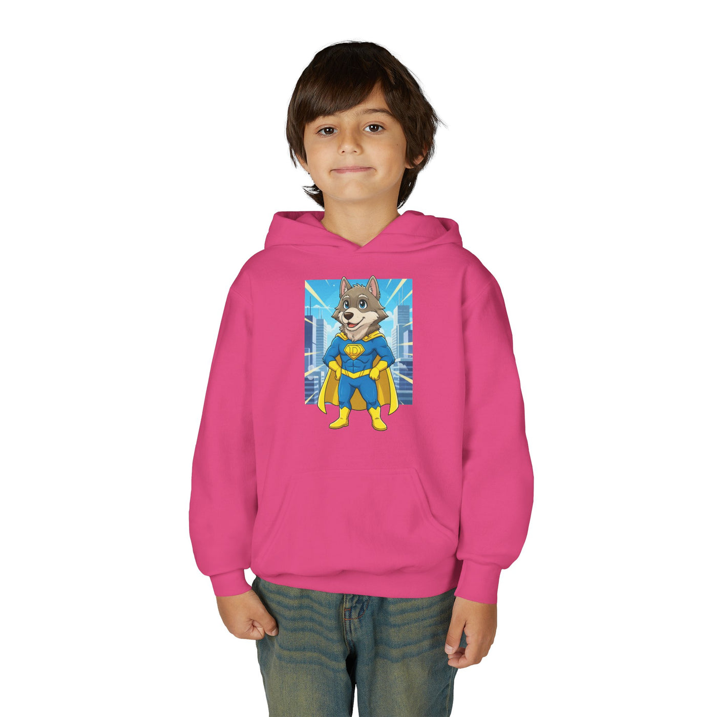 Dog cosplay Superman style 1 Unisex Kids Hoodie - Fun & Cozy Heavy Blend Sweatshirt with Cute Design