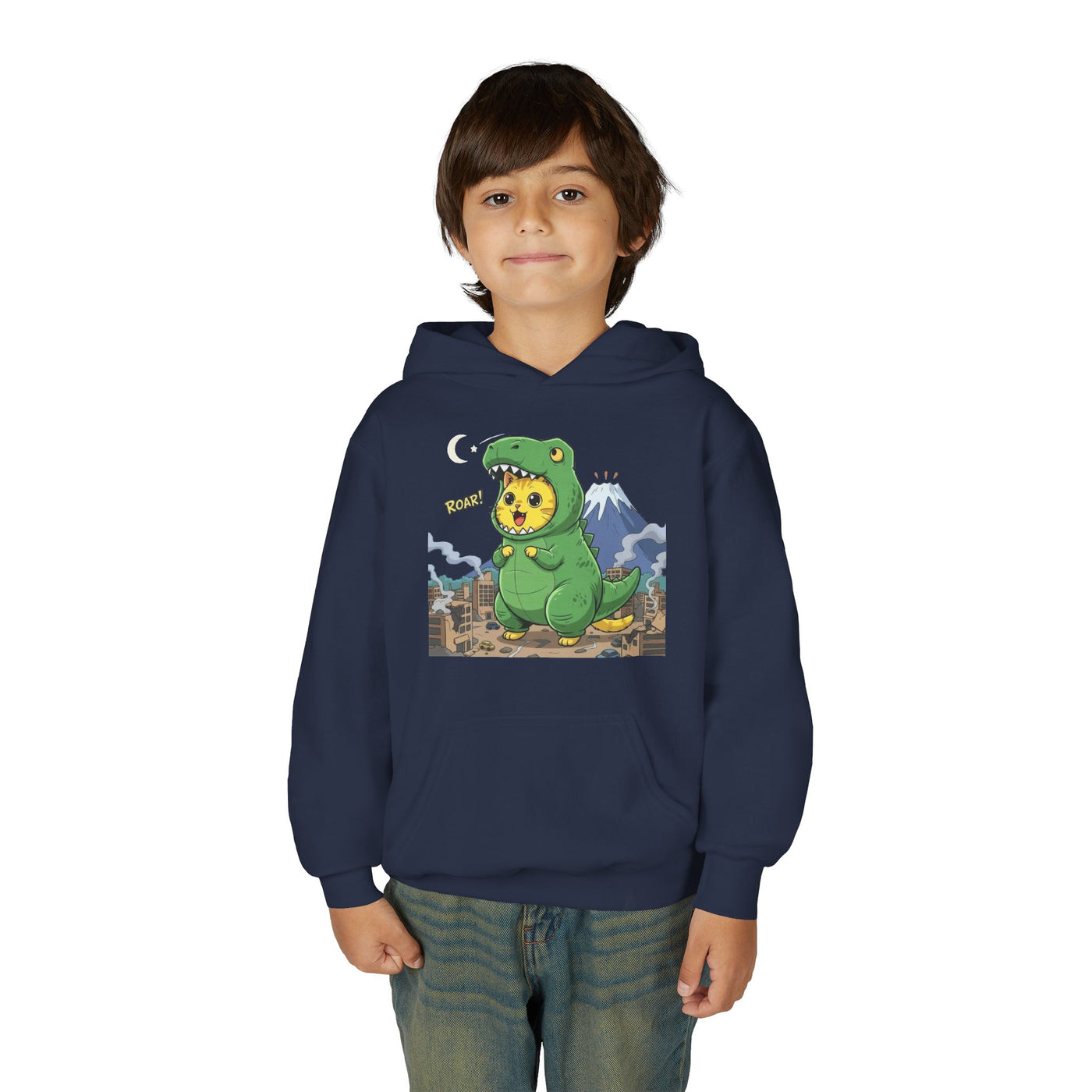 Cat cosplay Godzilla style 1 Unisex Kids Hoodie - Fun & Cozy Heavy Blend Sweatshirt with Cute Design