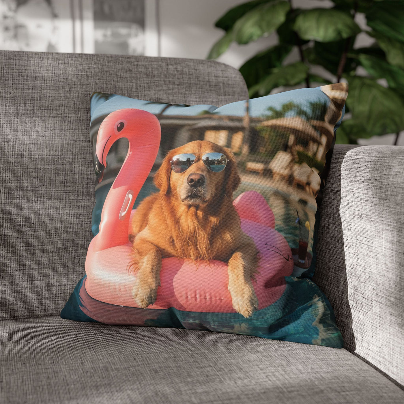 Relaxing Dog Swimming Pillowcase - Cozy Spun Polyester Decorative Pillowcase for Dog Lovers