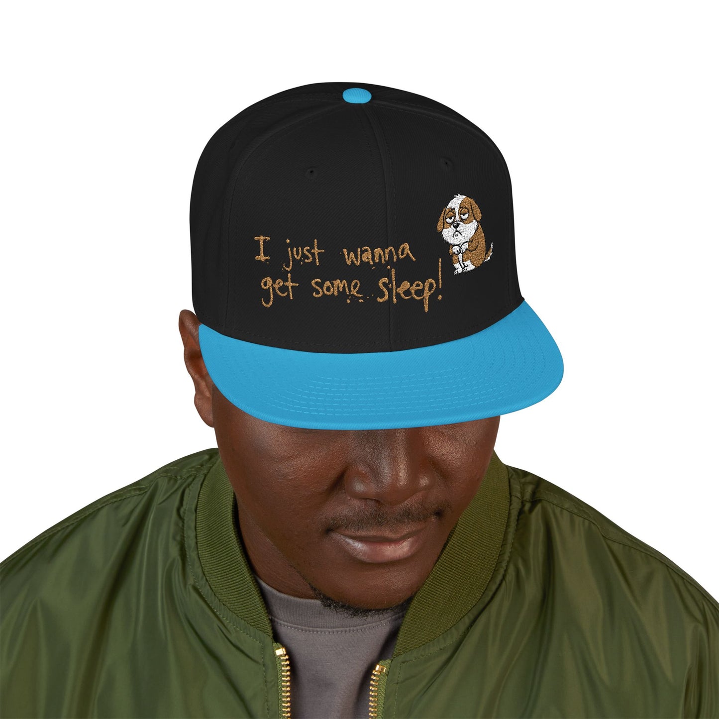 I just wanna get some sleep Embroidered Cute Puppy Snapback Hat