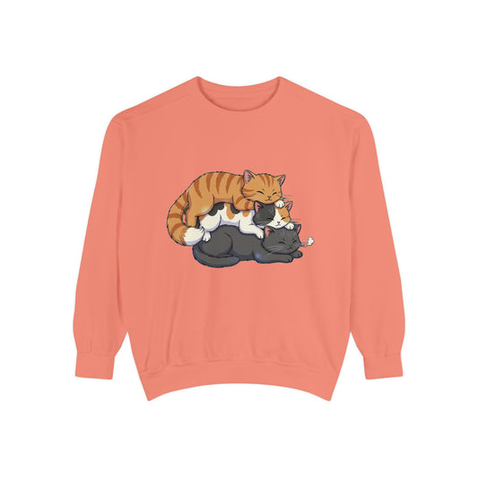 3 Cute Sleeping Cats Cozy Graphic Unisex Crewneck Sweatshirt style 6