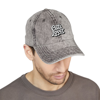 Cats Lover Vintage Embroidered Cap Dad Hat Grey Words
