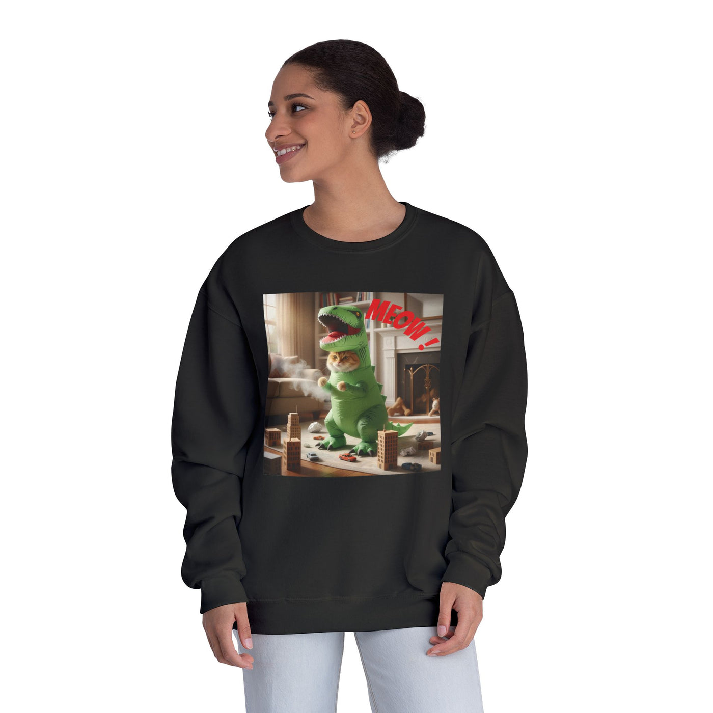 Tyrannosaurus Cat at home Unisex NuBlend® Crewneck Sweatshirt