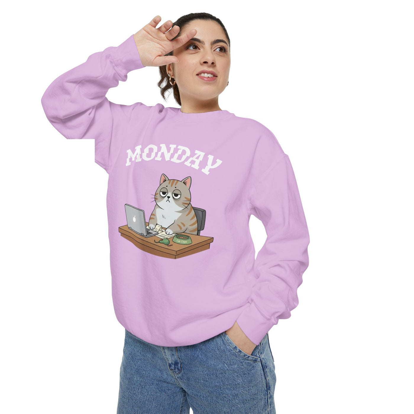 Monday Face Cat Stares Blankly Unisex Crewneck Sweatshirt style 4