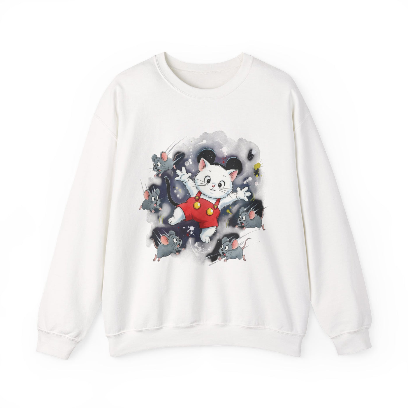 Watercolor painting style 2 Men & Women Cute Cat Pile Crewneck Sweatshirt