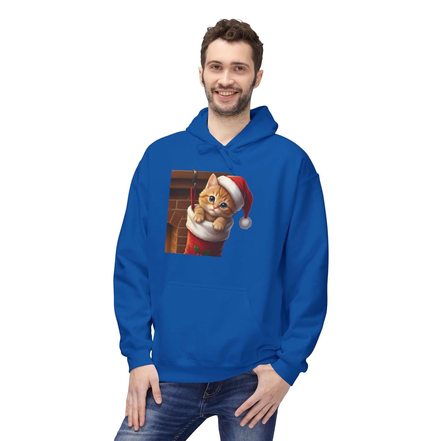Kitten hiding in Christmas stocking Unisex Fleece Hoodie style 4