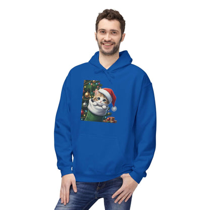 Kitten hiding in Christmas stocking Unisex Fleece Hoodie style 2