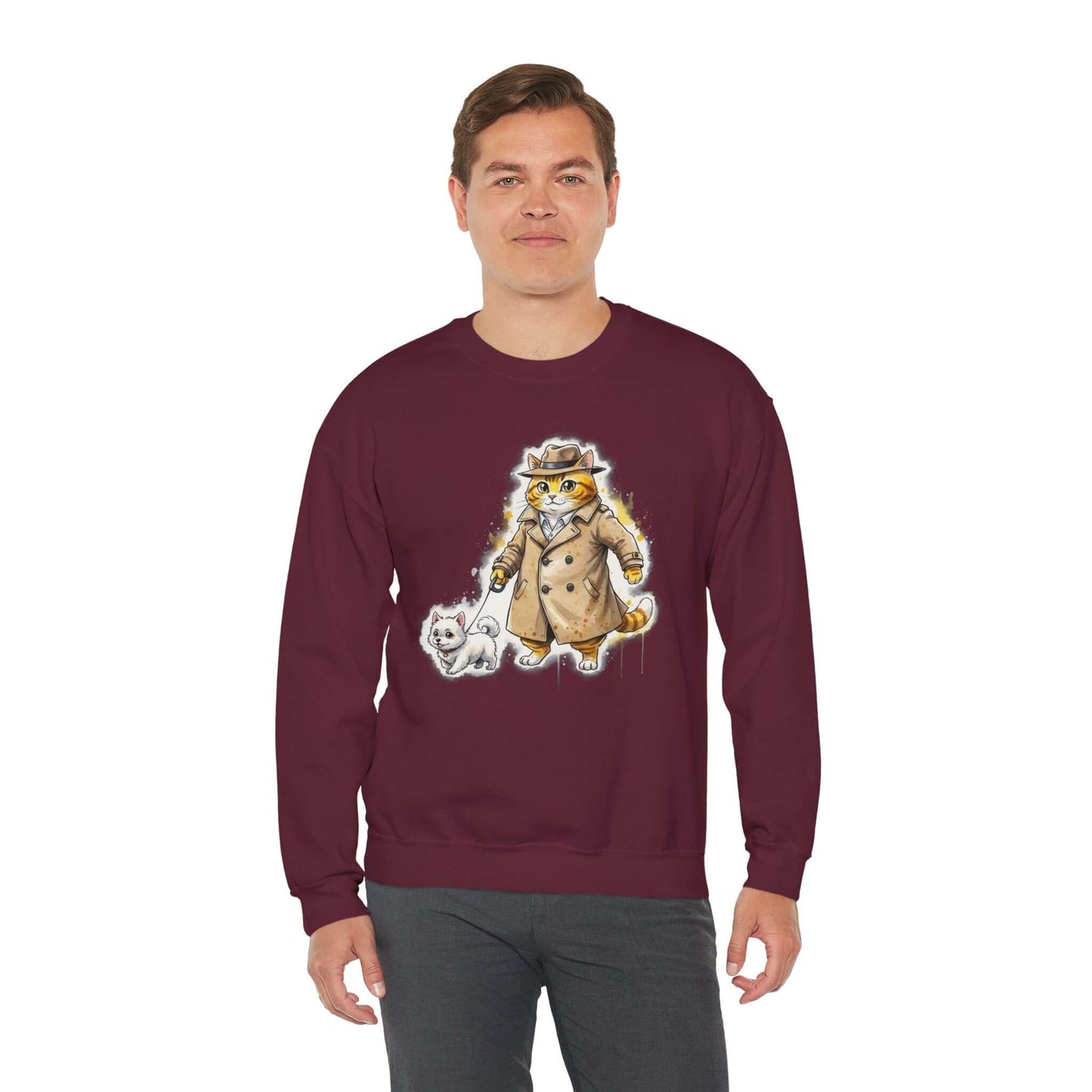 Watercolor Cat & Dog painting Unisex Crewneck Sweatshirt style 1