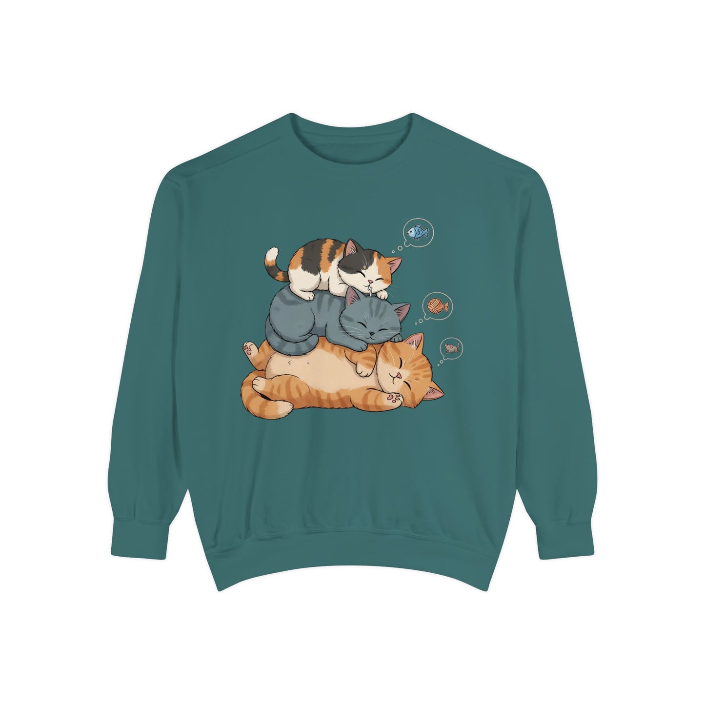 3 Cute Sleeping Cats Cozy Graphic Unisex Crewneck Sweatshirt style 2