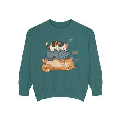 3 Cute Sleeping Cats Cozy Graphic Unisex Crewneck Sweatshirt style 2