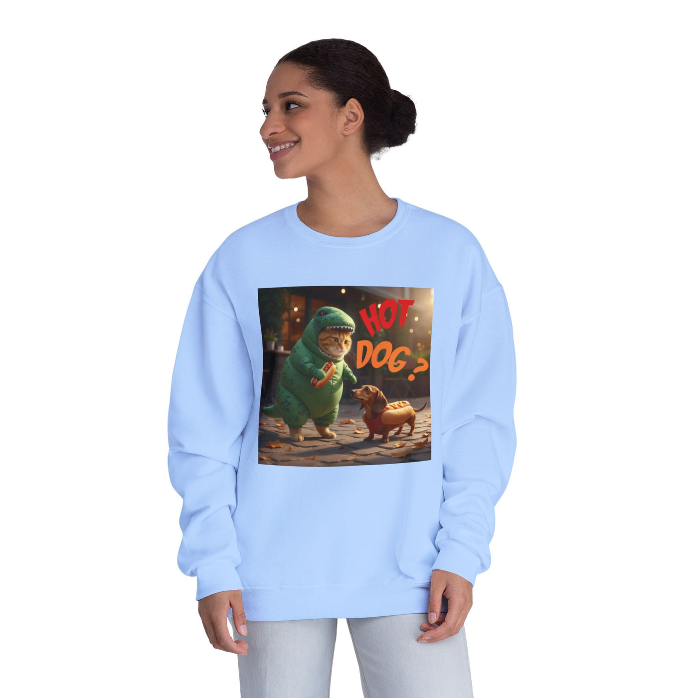 Tyrannosaurus Cat & Hot Dog Unisex NuBlend® Crewneck Sweatshirt