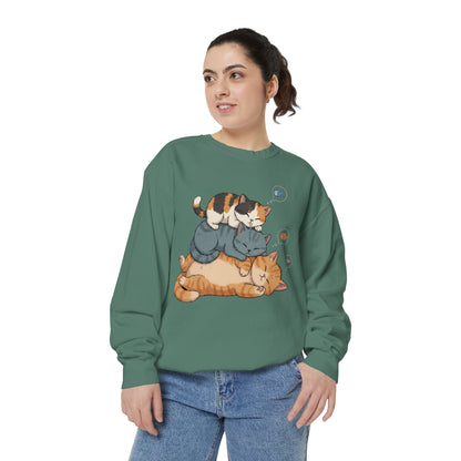 3 Cute Sleeping Cats Cozy Graphic Unisex Crewneck Sweatshirt style 2