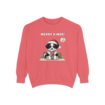 Cute Puppy waiting for Christmas presents style 7 Cozy Graphic Unisex Crewneck Sweatshirt