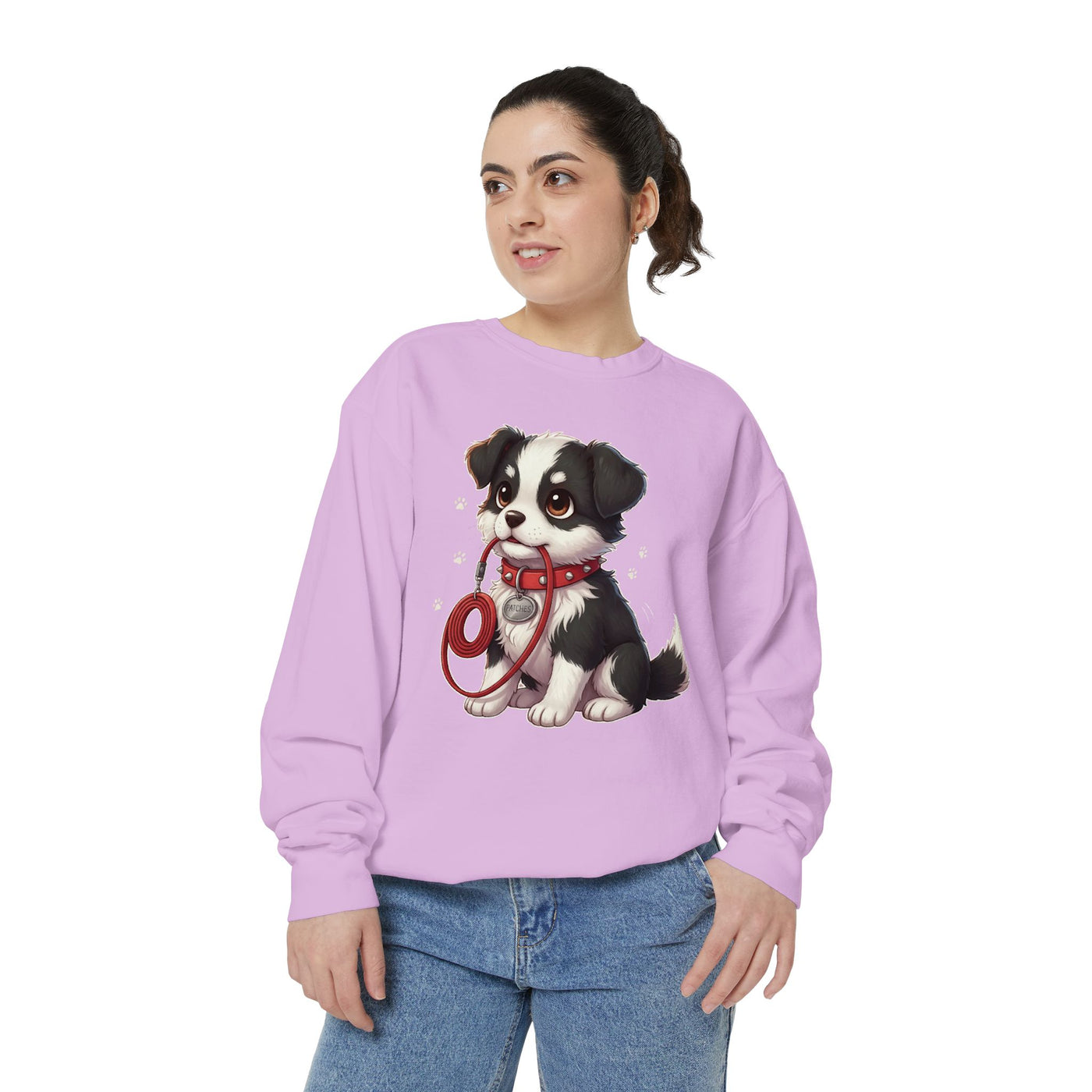 Cute Dog Walk Time style 1 Cozy Graphic Unisex Crewneck Sweatshirt