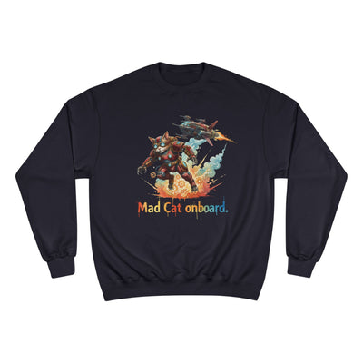 Mad Cat Onboard Graphic style 2 Champion Crewneck Sweatshirt for Gamers & Sci‑Fi Fans