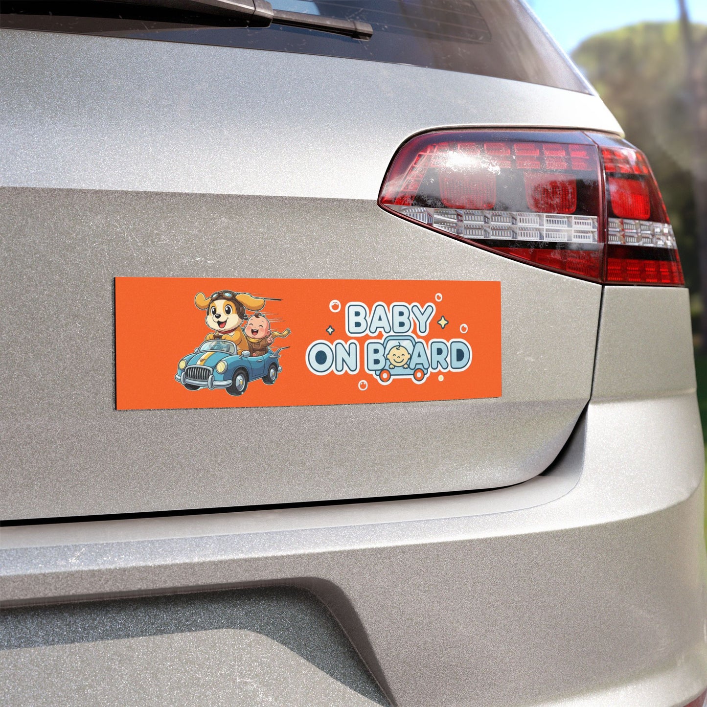 Adorable Dog Driving Baby on Board Car Magnet