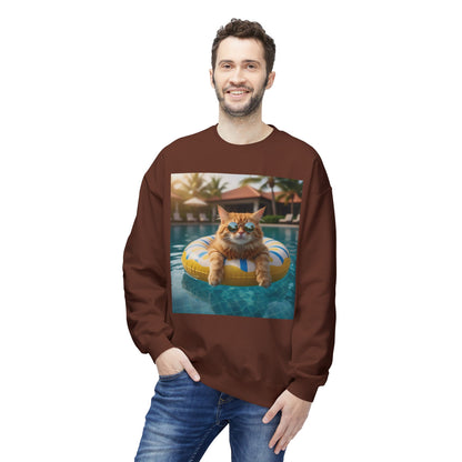 Swimming Pool Vibes Graphic Cat Unisex Crewneck Sweatshirt