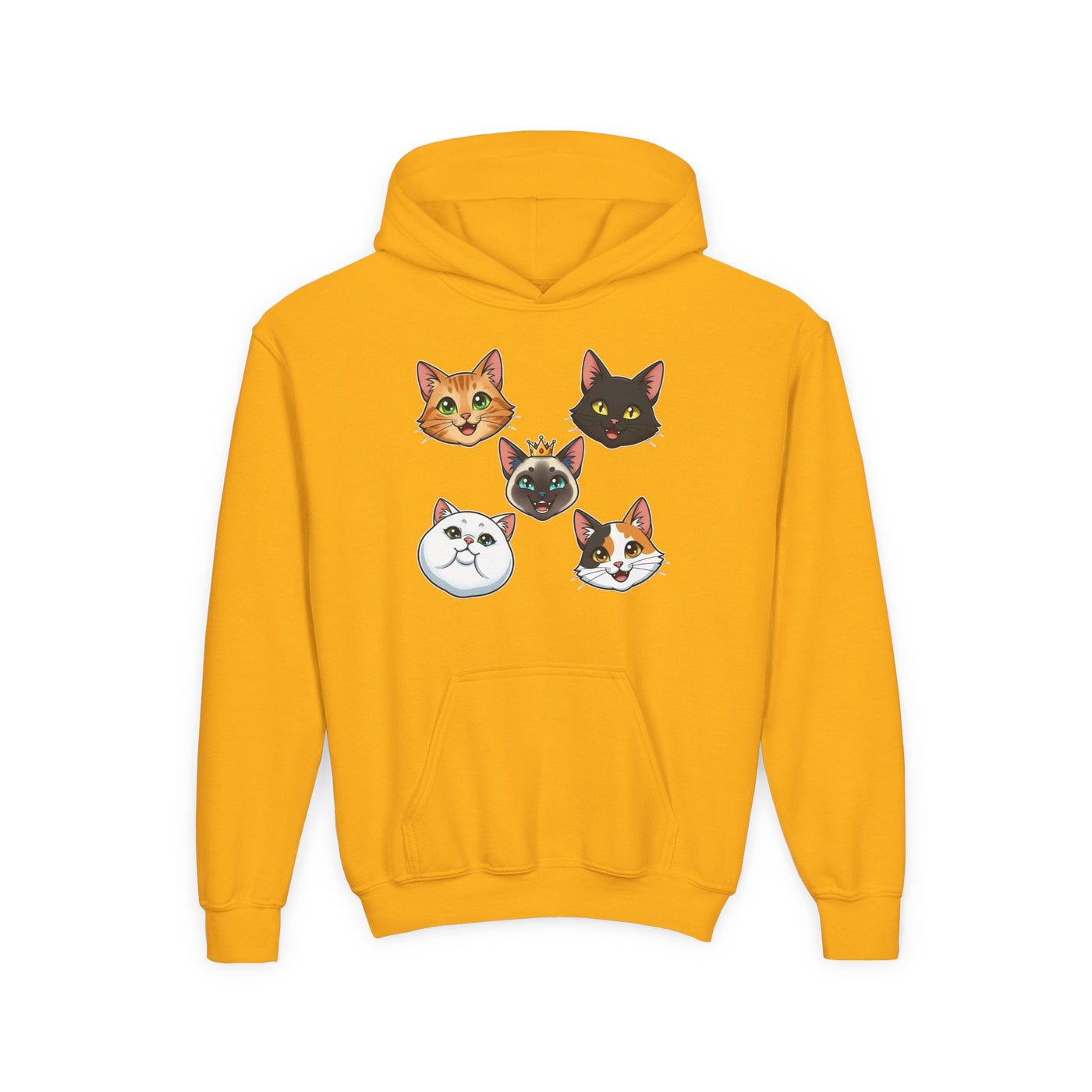 Cute Cat Heads Unisex Youth Hoodie, Fun Pet Lover Sweater, Kids Gift, Animal Lover Apparel, Perfect for Birthdays & Holidays