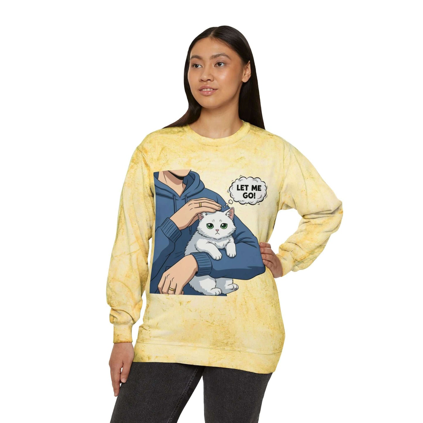 Let Me Go Cat Cozy Crewneck Sweatshirt Tie-Dye style 1