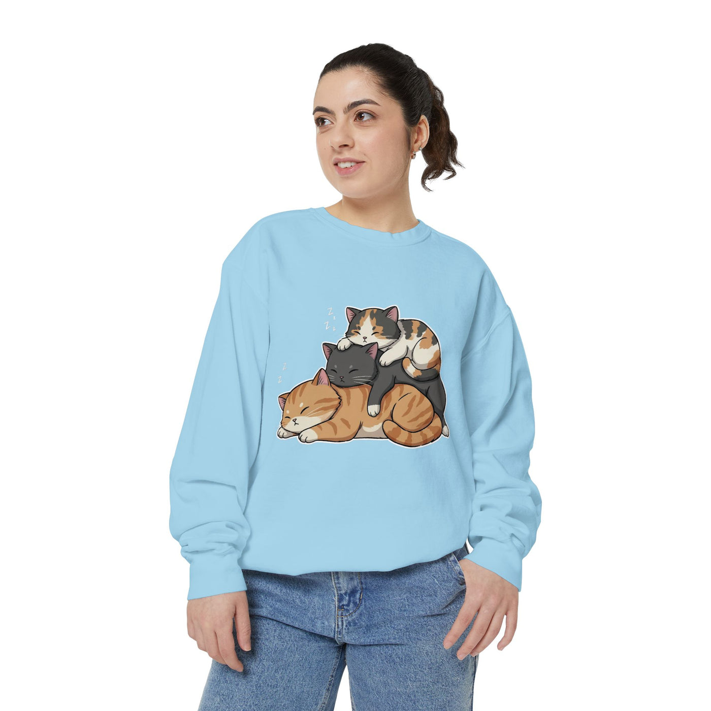 3 Cute Sleeping Cats style 7 Cozy Graphic Unisex Crewneck Sweatshirt