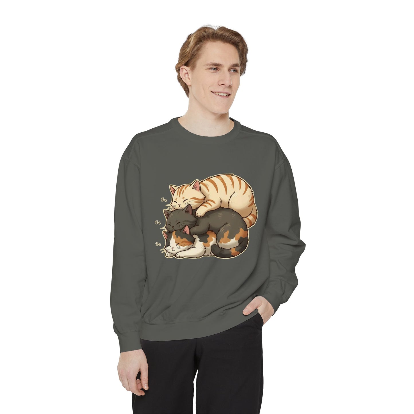 3 Cute Sleeping Cats Cozy Graphic Unisex Crewneck Sweatshirt style 4