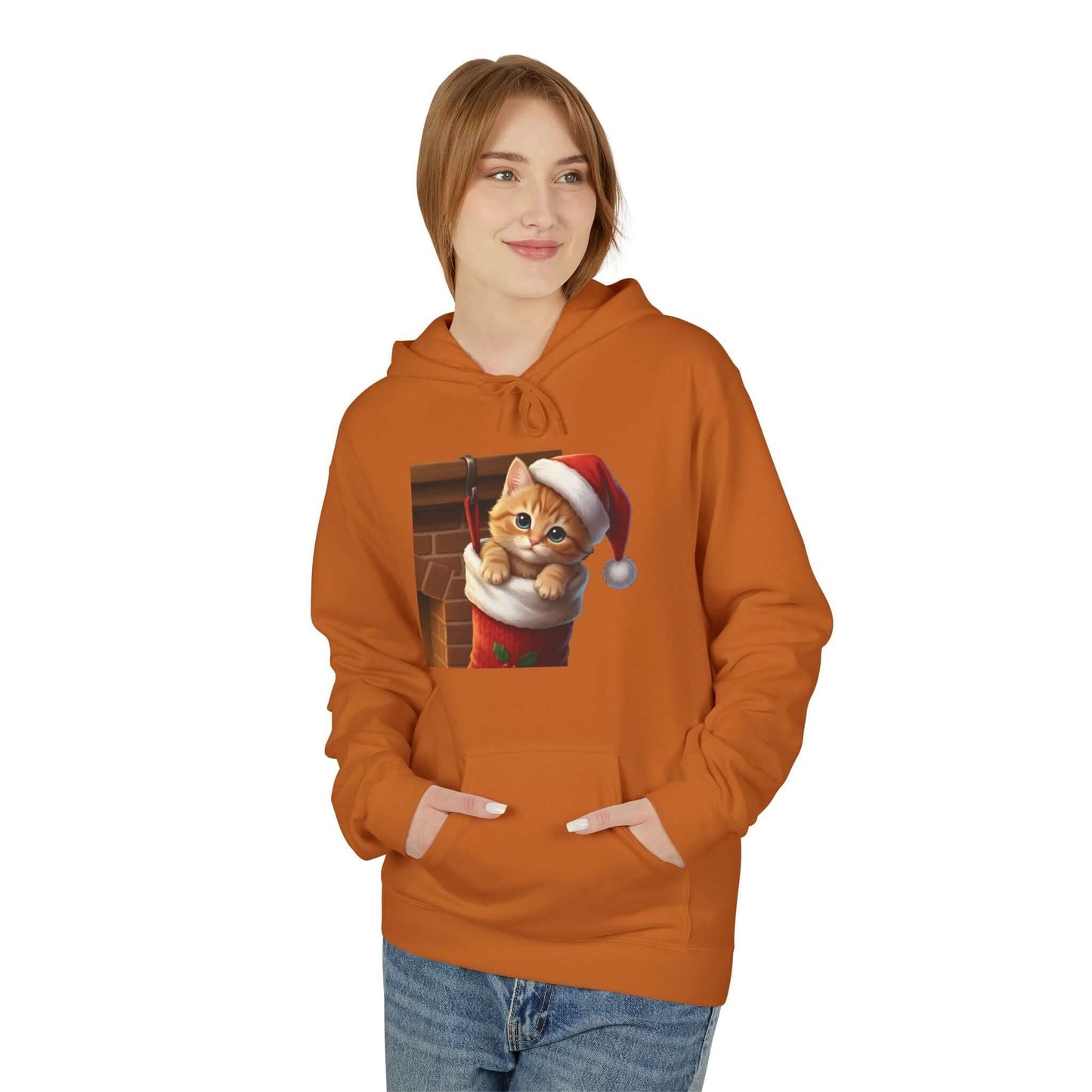 Kitten hiding in Christmas stocking Unisex Fleece Hoodie style 4