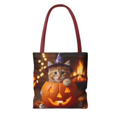 Adorable Halloween Cat Tote Bag, Cute Pet Lover Gift, Trick or Treat Bag, Fall Accessory, Spooky Cat Design