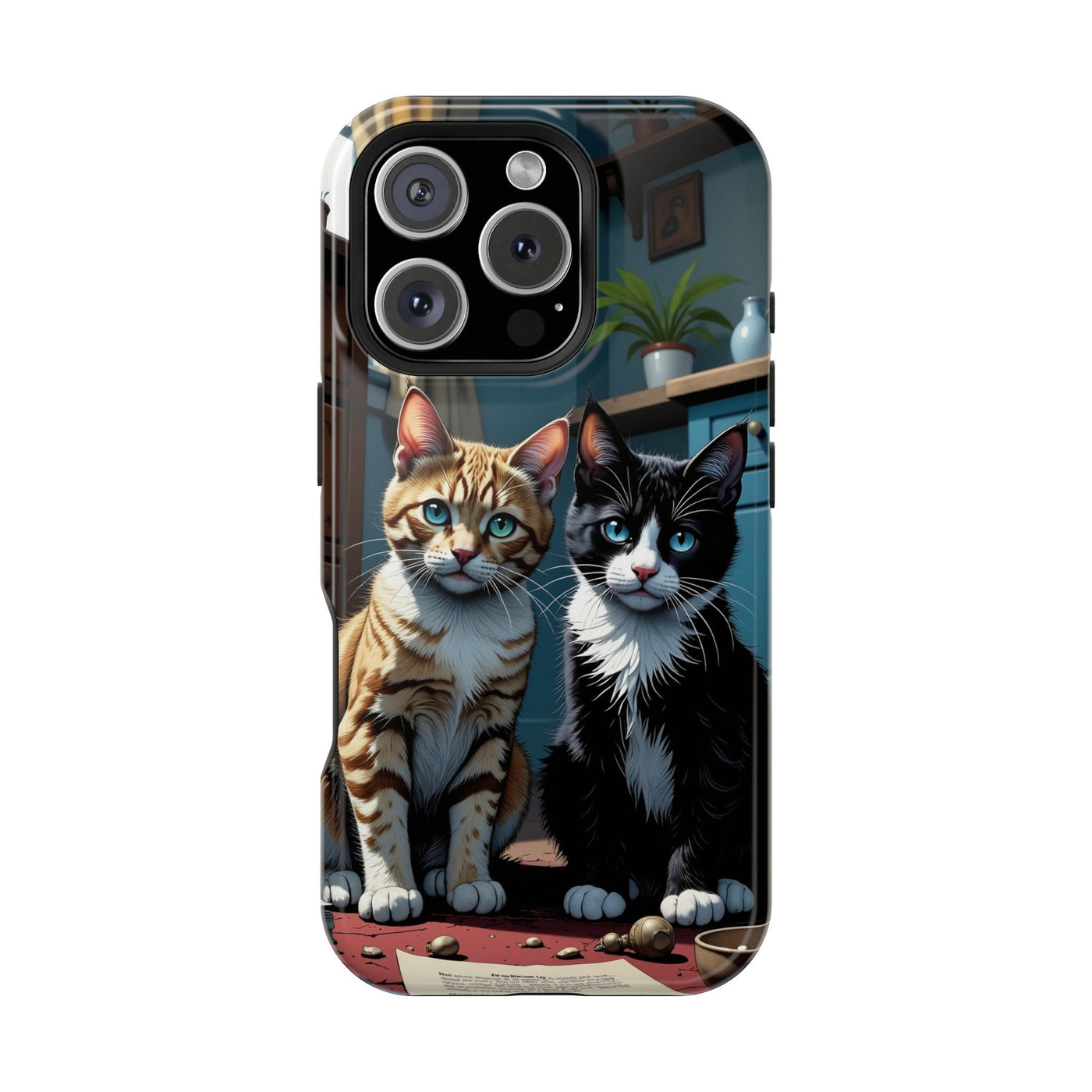 Cute Cats Magnetic Phone Case comic style 4, Cat Lover Gift, Impact-Resistant iPhone Case, Funny Pet Accessory, Unique Animal Design