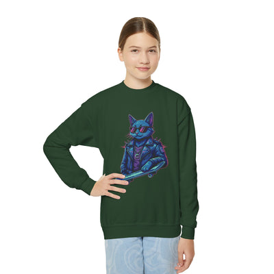 Cool Cat style 2 Youth Crewneck Sweatshirt - Cozy & Cute