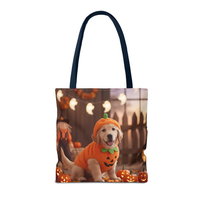 Adorable Halloween Puppy Tote Bag, Dog Lover Bag, Spooky Season Accessories, Pumpkin Patch Shopper, Cute Pet Gift