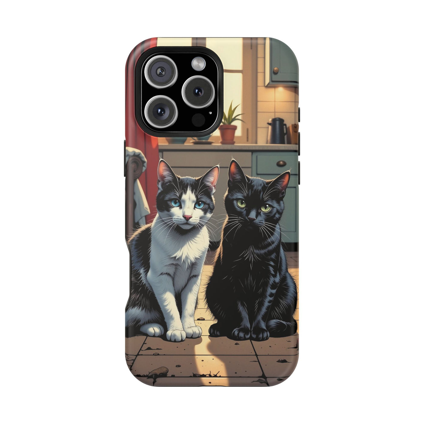 Cute Cats Magnetic Phone Case comic style 2, Cat Lover Gift, Impact-Resistant iPhone Case, Funny Pet Accessory, Unique Animal Design