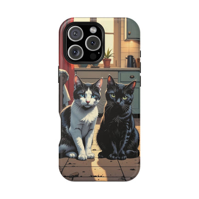 Cute Cats Magnetic Phone Case comic style 2, Cat Lover Gift, Impact-Resistant iPhone Case, Funny Pet Accessory, Unique Animal Design