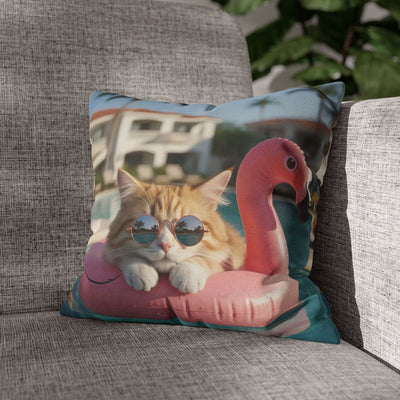 Relaxing Cat Swimming Pillowcase - Cozy Spun Polyester Decorative Pillowcase for Cat Lovers