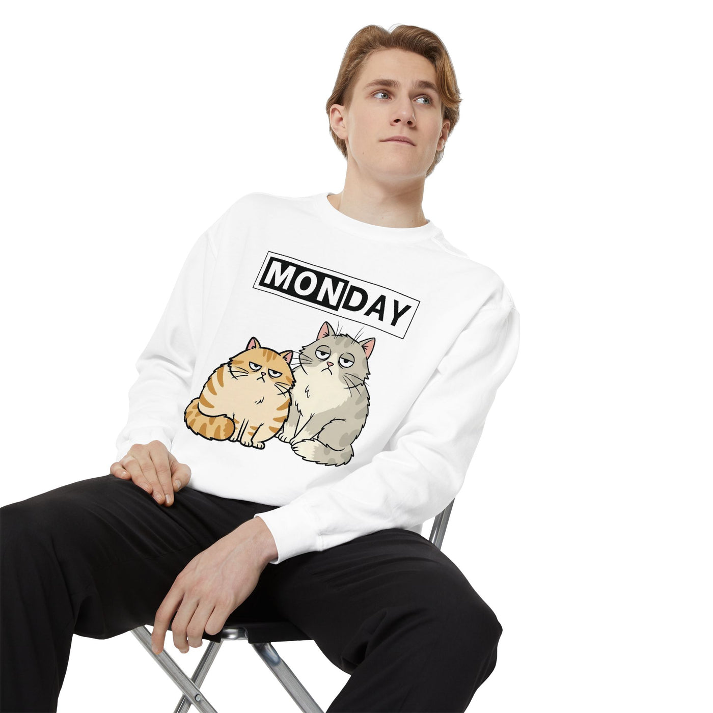 Monday Face Cat Stares Blankly Unisex Crewneck Sweatshirt style 1