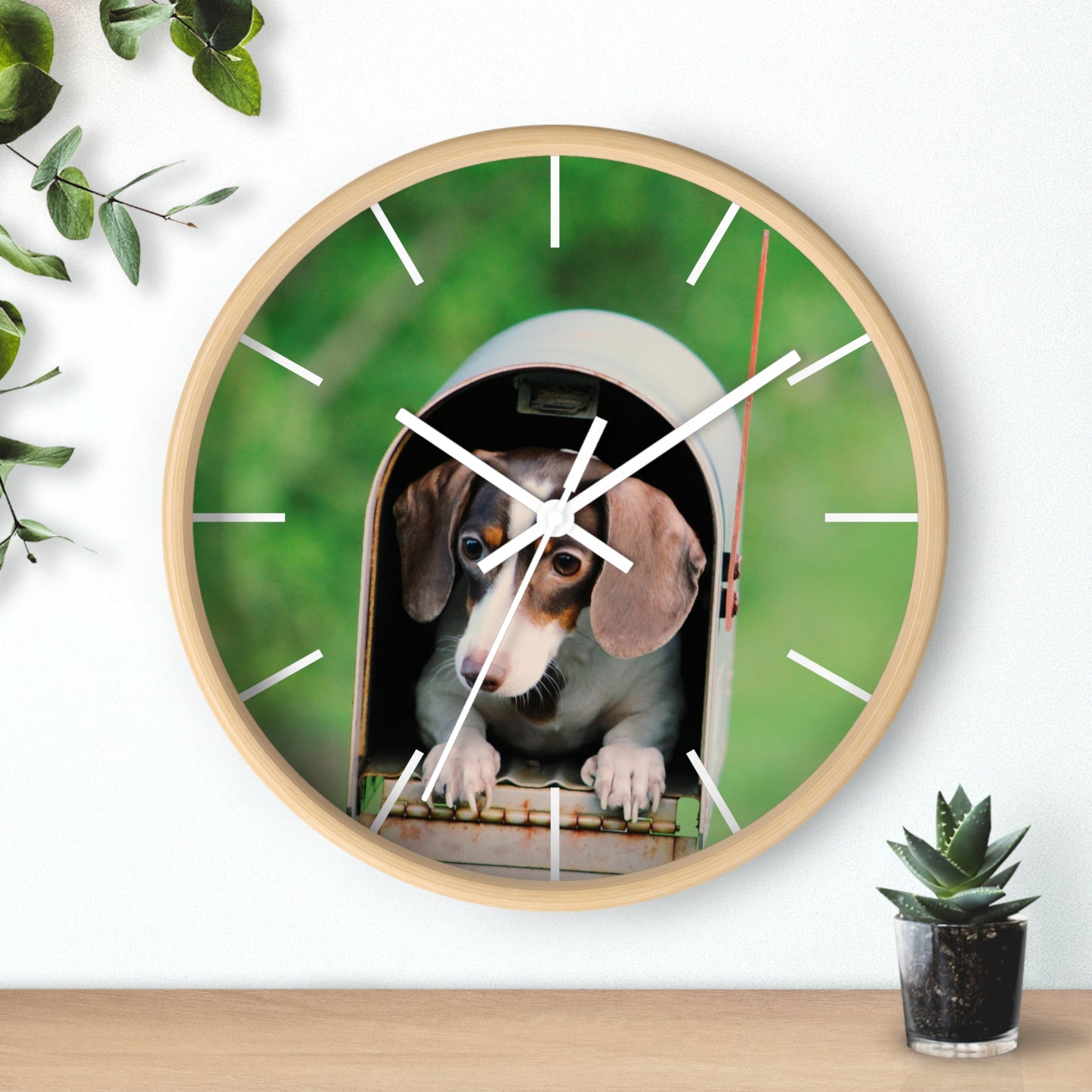 Dog in Post Box different colors Wall Clock