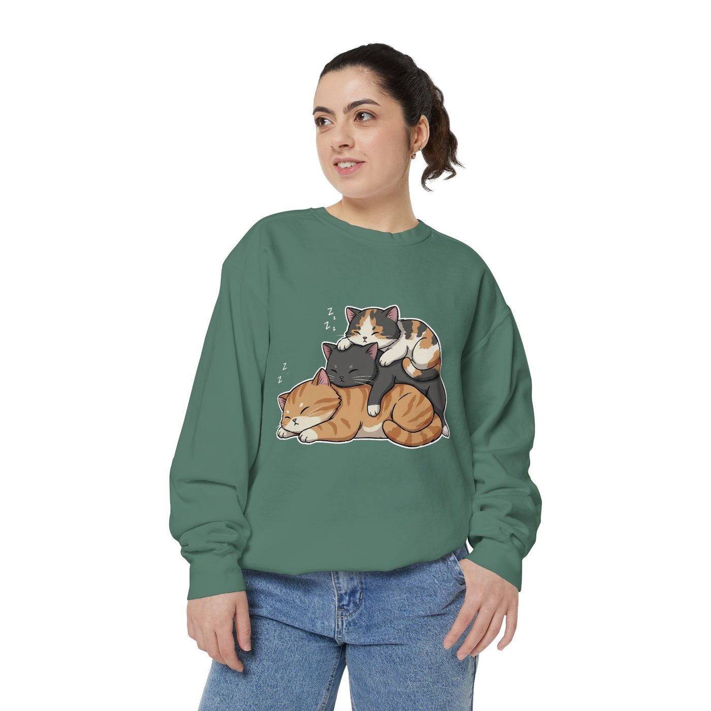 3 Cute Sleeping Cats style 7 Cozy Graphic Unisex Crewneck Sweatshirt