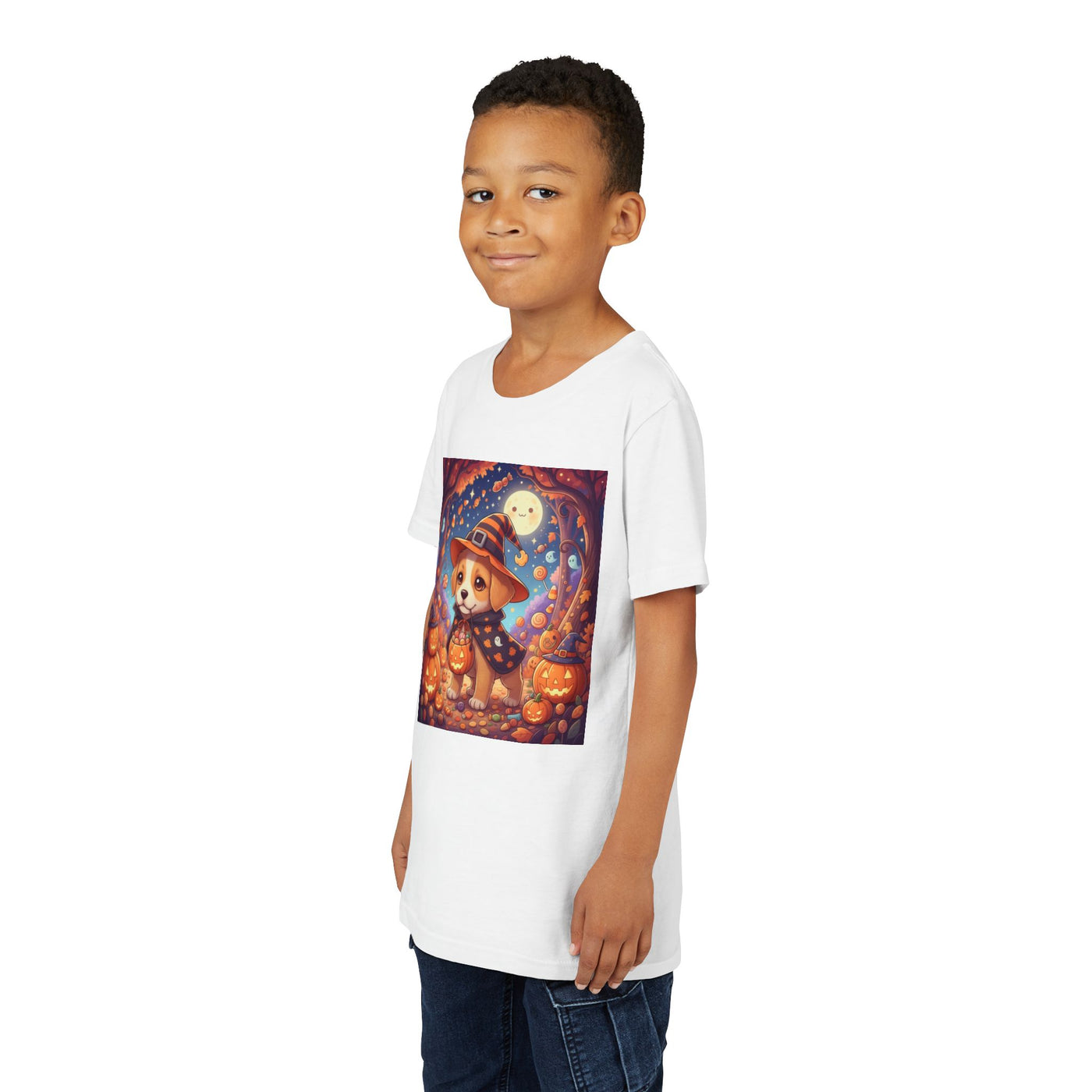 Halloween cute puppy anime style 1 Youth Tee, Short Sleeve T-Shirt, Kids Halloween Apparel, Cute Dog Tee, Fall Outfit for Children