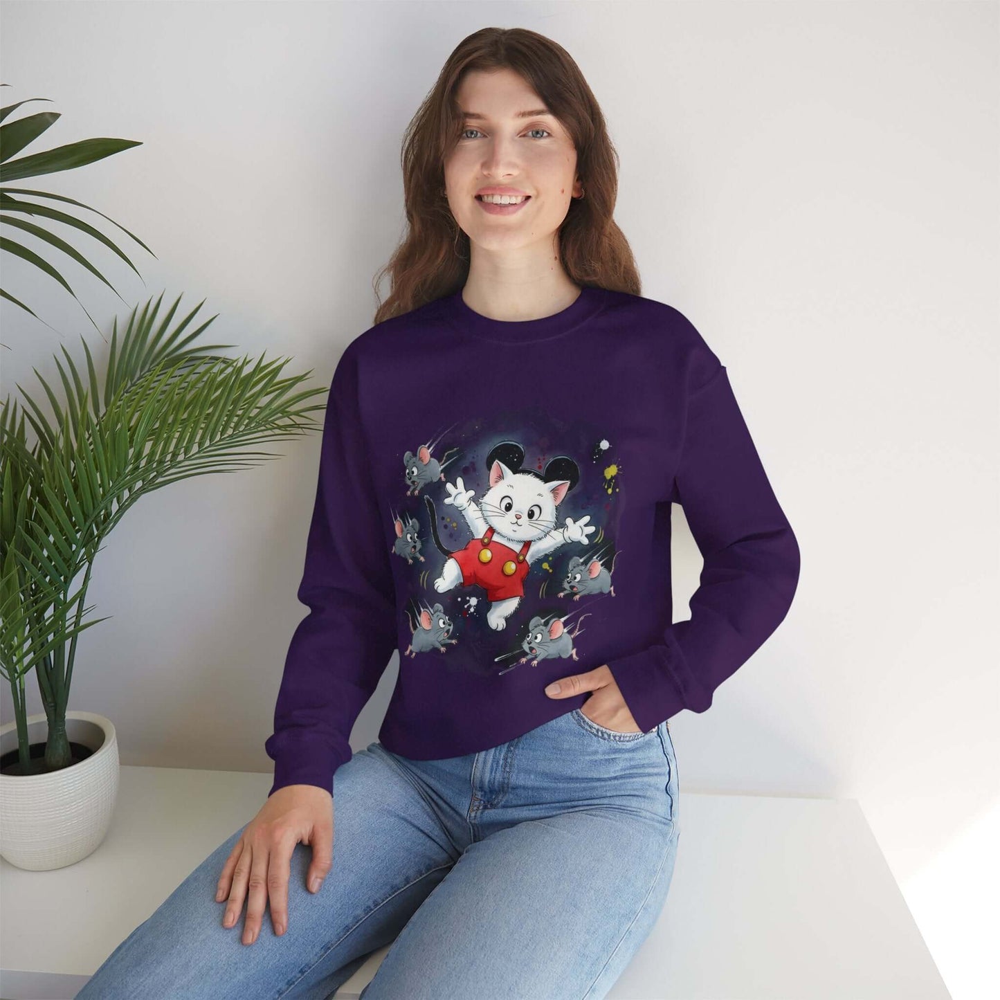 Watercolor Cat painting Unisex Crewneck Sweatshirt style 2
