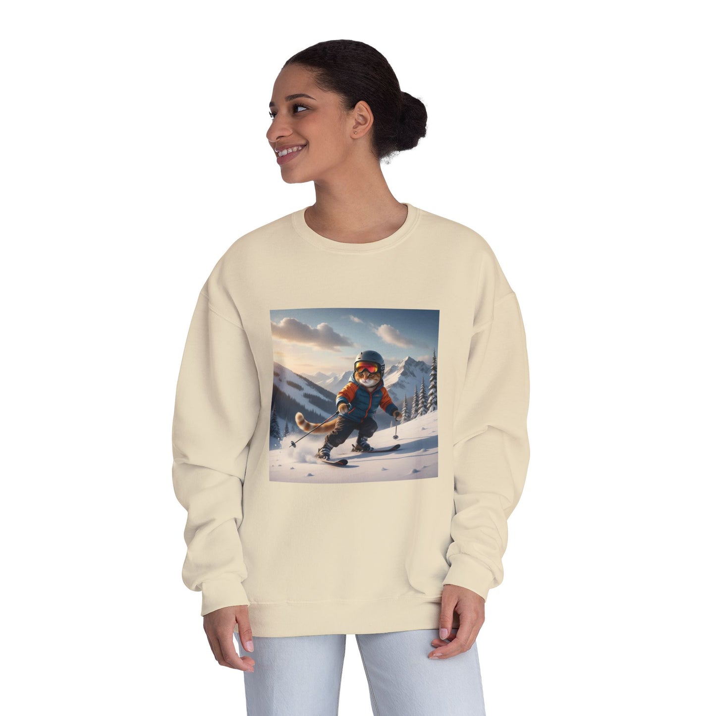 Skiing Cat Graphic Unisex NuBlend Crewneck Sweatshirt