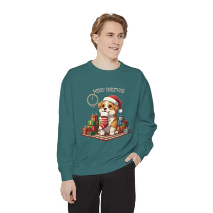 Puppy wait for Christmas presents Unisex Crewneck Sweatshirt style 1