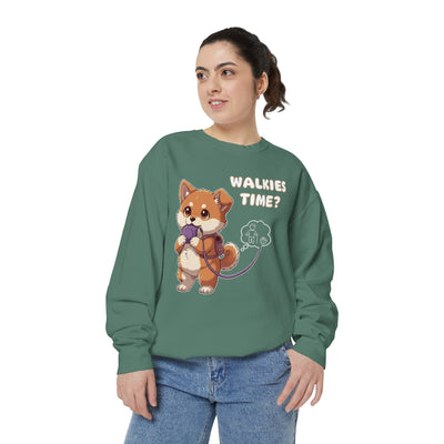 Cute Dog Walk Time style 3 Cozy Graphic Unisex Crewneck Sweatshirt