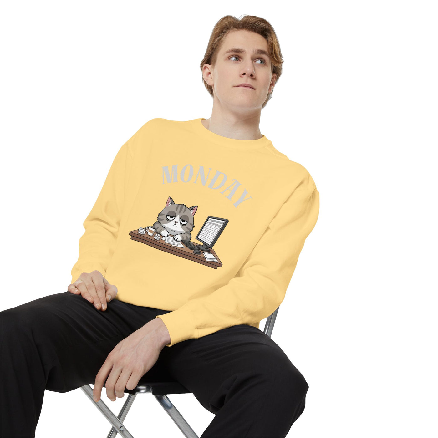 Monday Face Cat Stares Blankly Unisex Crewneck Sweatshirt style 5