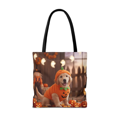 Adorable Halloween Puppy Tote Bag, Dog Lover Bag, Spooky Season Accessories, Pumpkin Patch Shopper, Cute Pet Gift