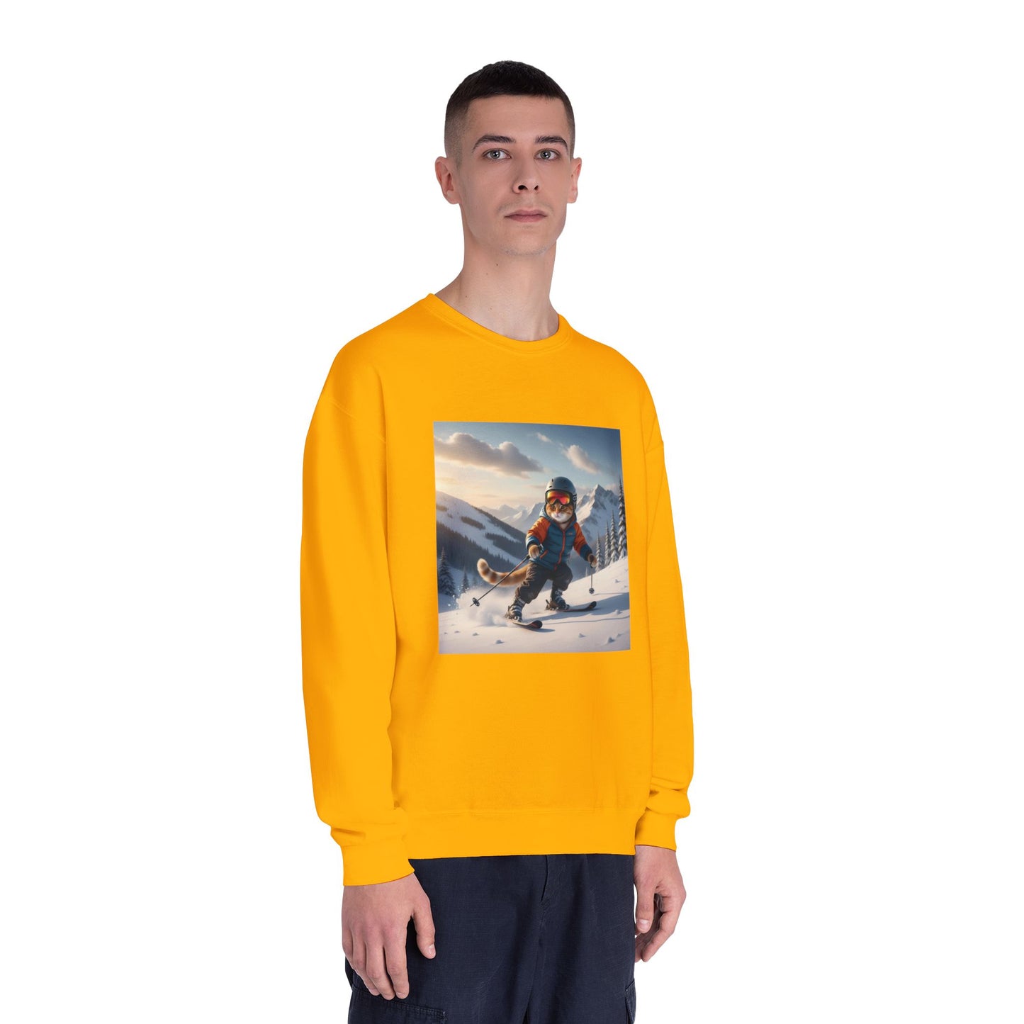 Skiing Cat Graphic Unisex NuBlend Crewneck Sweatshirt