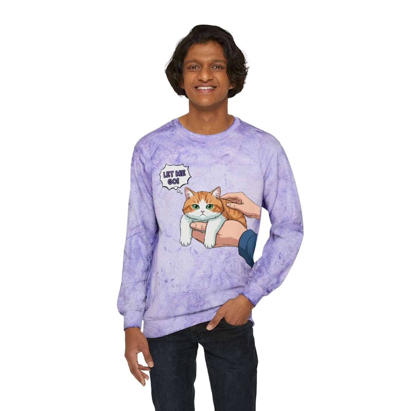 Let Me Go Cat Cozy Crewneck Sweatshirt Tie-Dye style 2