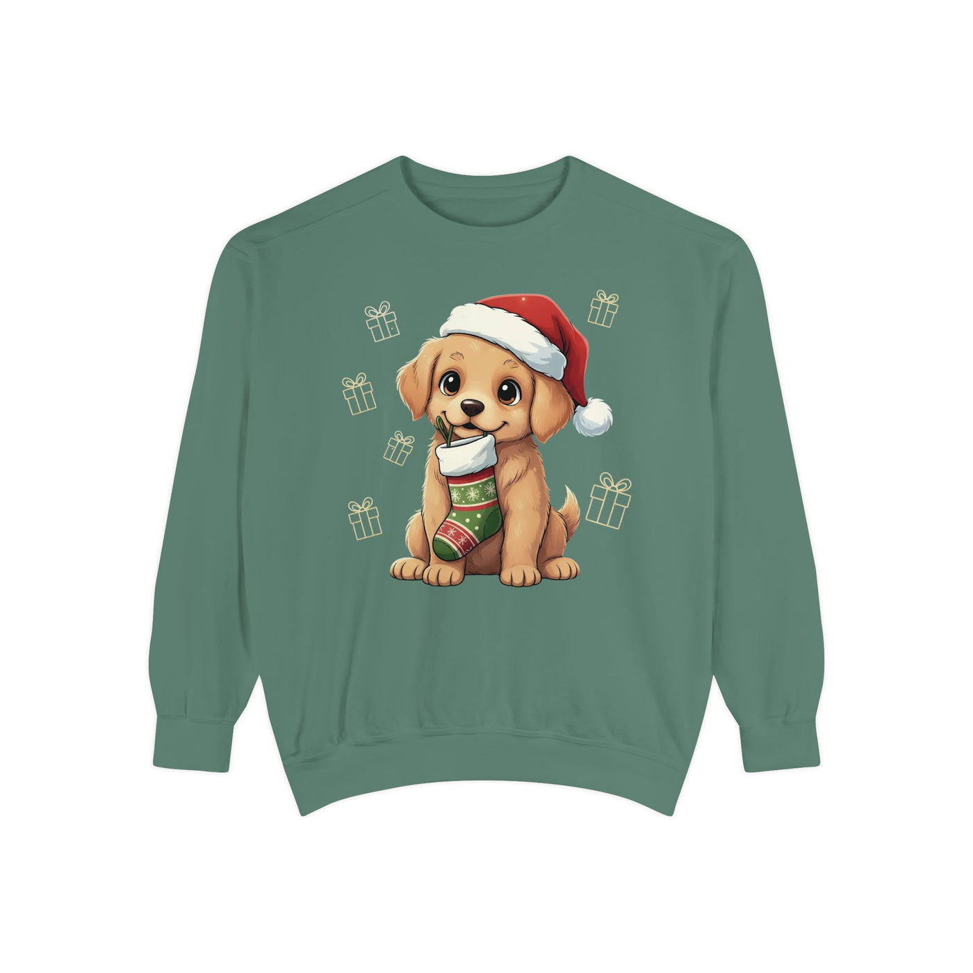 Cute Puppy waiting for Christmas presents style 4 Cozy Graphic Unisex Crewneck Sweatshirt