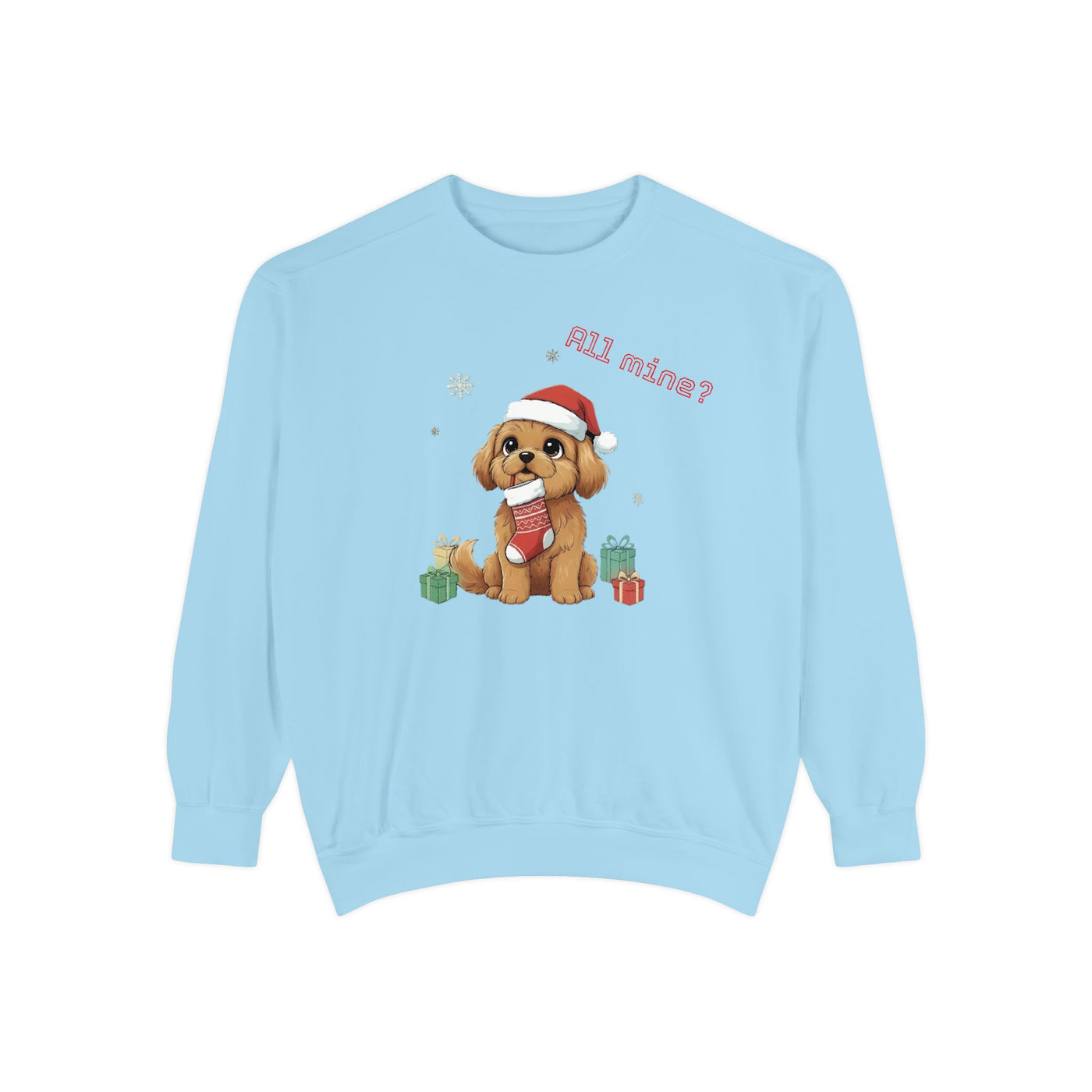 Cute Puppy waiting for Christmas presents style 8 Cozy Graphic Unisex Crewneck Sweatshirt
