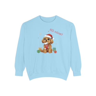 Cute Puppy waiting for Christmas presents style 8 Cozy Graphic Unisex Crewneck Sweatshirt