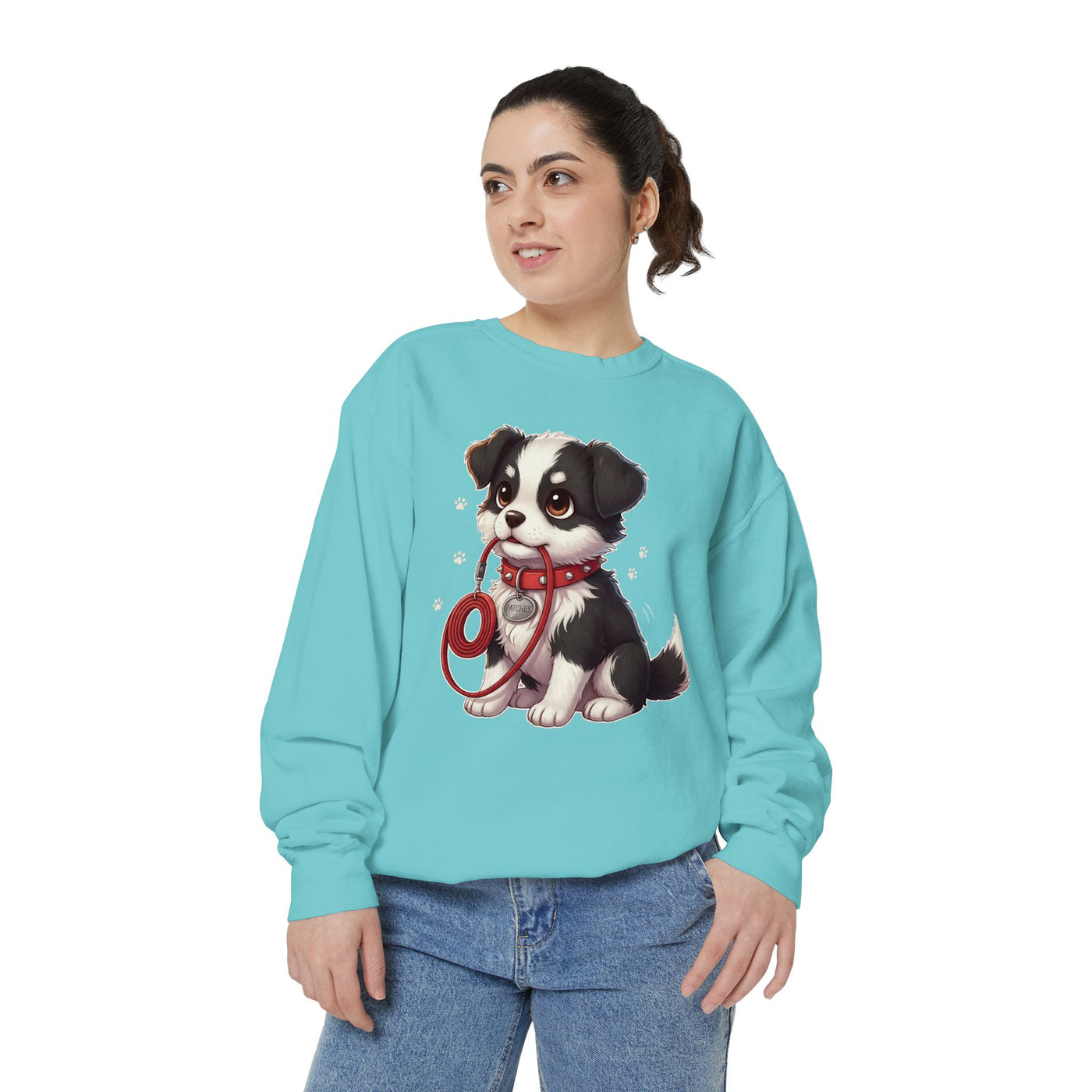 Cute Dog Walk Time style 1 Cozy Graphic Unisex Crewneck Sweatshirt